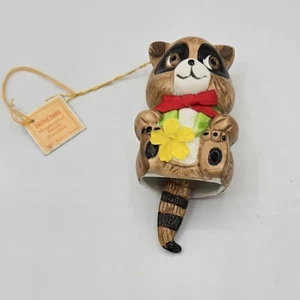 Vtg Tattle Tails Racoon Bell Porcelain Christmas Ornament - Picture 1 of 5