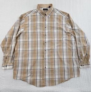 Camisa informal Roundtree & Yorke para hombre 3XT marrón a cuadros usada en excelente estado manga larga abotonada - Imagen 1 de 17