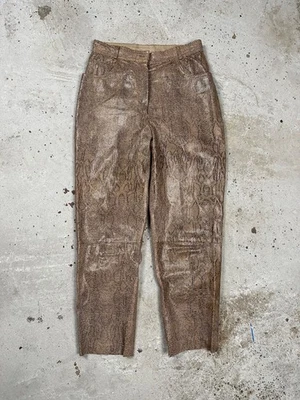 Vintage 90s Genuine Leather Python Skin Print Pants Avant Garde - Photo 1/4