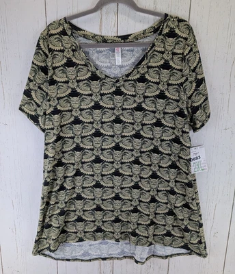 Top de manga corta LulaRoe talla grande 2XL negro dorado estampado de búho nuevo con etiquetas Foto 1 de 4
