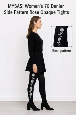 Женские колготки - боковые с цветочным розовым узором - модные колготки - - Изображение 1 из 2