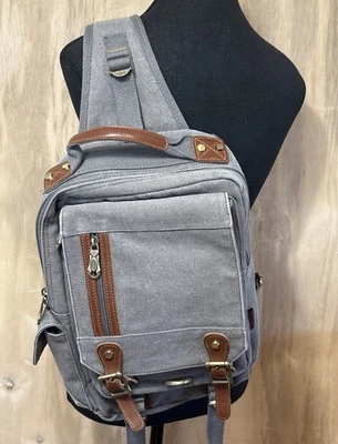 Bandolera Retro Bandolera Gris Lona Bolso Mensajero 14" Laptop Usado en Excelente Condición Foto 1 de 4