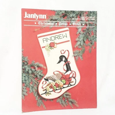Christmas Sleigh Goose Stocking Cross Stitch Leaflet Pattern 900-07 Janlynn 1988 - Image 1 of 4