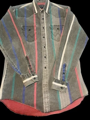 Wrangler BrushPopper Men's Shirt 16.5x37 VTG Gray Striped Cowboy Ranch Western W - Image 1 of 4