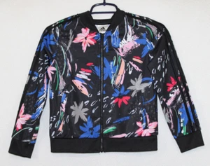 Adidas Youth Sz M 10-12 Black Floral Art Full Zip Track Jacket - Picture 1 of 5