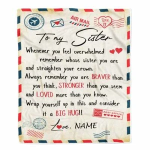 Personalized To My Sister Blanket Custom Air Mail Letter Birthday Fleece Blanket - Picture 1 of 2