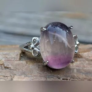 Wunderschöner Regenbogen Fluorit Edelstein Ring. Verstellbarer Ring Größe 8-10 - Bild 1 von 11