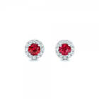 1Ct Simulated Round Cut Pink Ruby Halo Women Stud Earrings 14K White Gold Plated