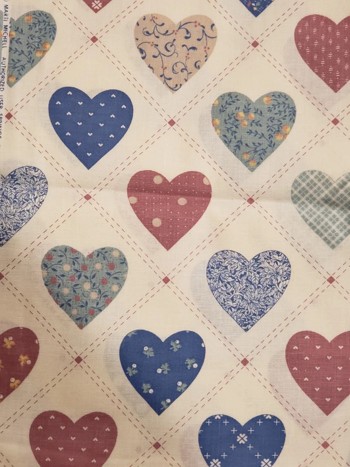 Vintage Hearts Patchwork Springs Industries Fabric Marti Michell 2.5 yards yds - Image 1 of 1