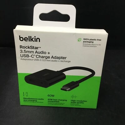 Authentic Belkin Rockstar 3.5MM Audio + USB-C Charge Adapter - Black Brand New - Image 1 of 4