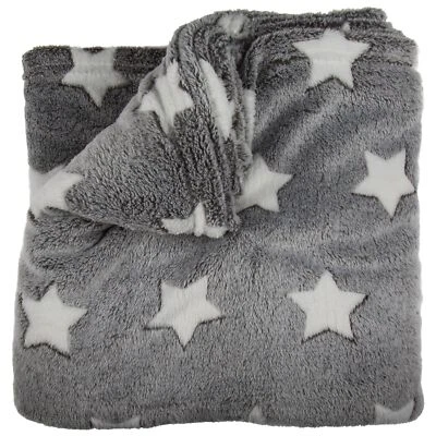 Kuscheldecke Grau mit weißen Sternen Fleecedecke Weich Warm Sofadecke 130x160cm - Bild 1 von 3
