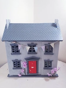 Wooden Dolls House with Furniture - Toys Beautiful Grey Colour  - Picture 1 of 23