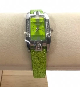 Strada Quartz Lades Watch w/Rhinestones Japan Movement Green Face/Band NIB - Picture 1 of 9