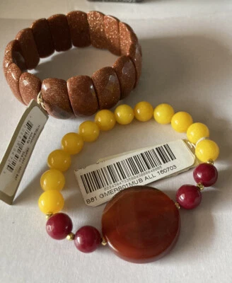 New Barse Bracelets -Set of 2- Stretch Jade Quartz Agate $72 - Image 1 of 3
