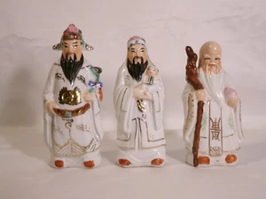 Sanxing Gods Fu Lu Shou Life Set Figures Porcelain Fortune Longevity Prosperity - Picture 1 of 16