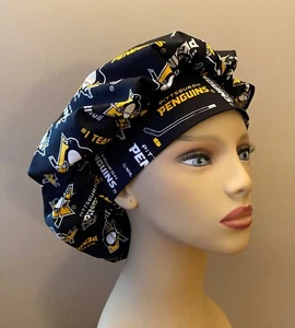 Pittsburgh Penguins Bouffant scrub cap hat women made with Pittsburgh Penguins - Picture 1 of 4