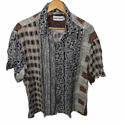 Vintage Jams World Abstract Mosore Mann Mandarin Crushed Rayon Shirt Size XL - Image 1 of 4