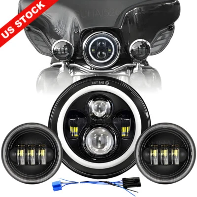 Faro LED DRL de 7 pulgadas + luces de paso para Harley Davidson Touring Road King Foto 1 de 4