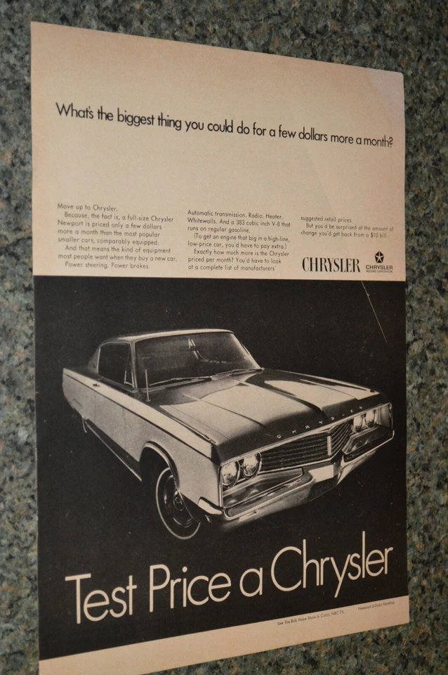 1968 CHRYSLER NEWPORT ORIGINAL ADVERTISEMENT PRINT AD 68 - Image 1 of 1