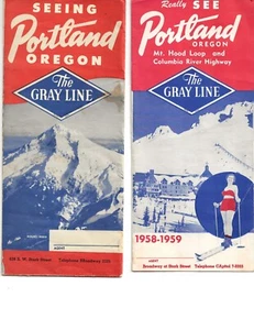 Autobús The Gray Line Portland O 2 folletos años 50 visitas turísticas Mt Hood - Imagen 1 de 5