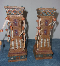 PAIR OF RESIN NATIVE AMERICAN THEMED TAPER CANDLE HOLDERS STICKS