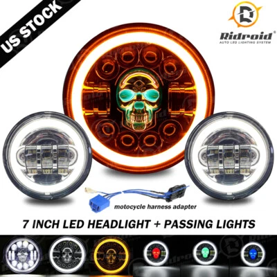 Faro LED de 7" para Harley Heritage Softail Classic RGB + luz de paso antiniebla de 4,5" Foto 1 de 4