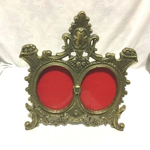 VINTAGE METAL BRASS ORNATE DOUBLE PICTURE FRAME STAND - Picture 1 of 10