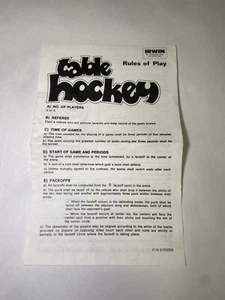1990's Irwin NHL Table Rod Hockey Rules of Play Sheet - Picture 1 of 3