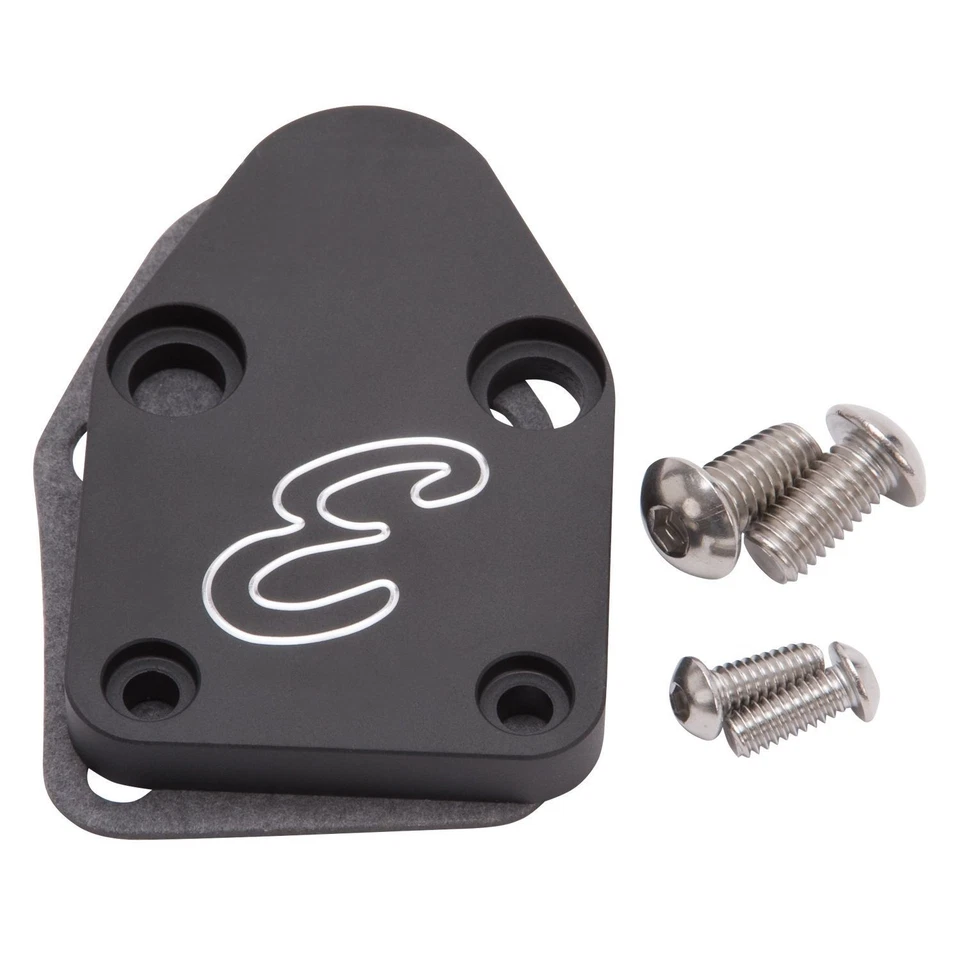 Edelbrock 4020 Fuel Pump Block-Off Plate  SB Chevy Billet Aluminum Black - Image 1 of 2
