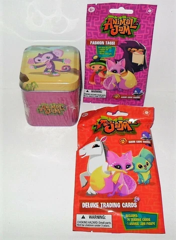 ANIMAL JAM MINI TIN SINGLE MONKEY & 2 PACKS TRADING CARDS FASHION TAGS Cover
