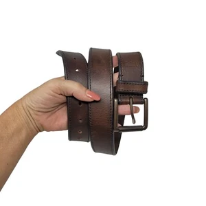Vintage Levi's Coffee Brown Leather Belt Sz 38 Mens Full-Grain Thick Rugged - Picture 1 of 11