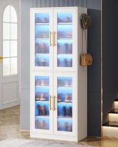 Tall Shoe Storage Cabinet with Acrylic Doors and LED Lights, 8-Tier Entryway ... - Picture 1 of 9
