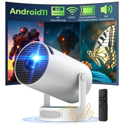 NEU Mini Beamer Projektor 4K UHD WiFi Bluetooth Android TV Heimkino Lautsprecher - Bild 1 von 4