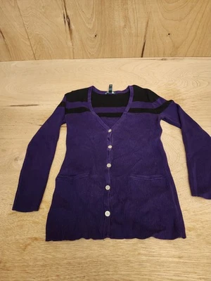 Ralph Lauren LRL Cárdigan Suéter Para Mujer Púrpura Cuello en V Botones Bolsillos Delanteros Foto 1 de 4