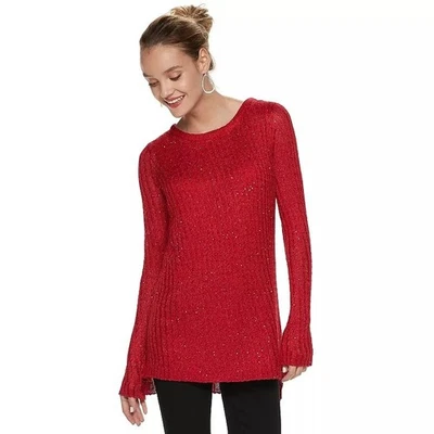 Suéter túnica Apt 9 cuello redondo dobladillo paso capa simulada lentejuelas rojo tango, XL #4929 Foto 1 de 4