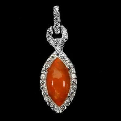 925 Sterling Silver Pendant Marquise Orange Opal Natural Gemstone Jewelry - Image 1 of 4
