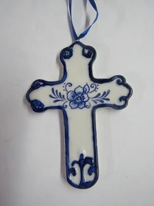 Nuevo adorno cruz porcelana azul Kurt Adler Delft J7314 envío gratuito - Imagen 1 de 3