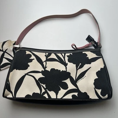 LIZ CLAIBORNE FLORAL COTTON  PURSE/HANDBAG  Floral Black White Pink 12X6X2 — 第 1/4 张图片