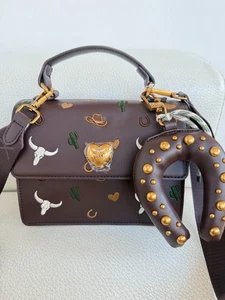 NWT BETSEY JOHNSON XOMYLO SATCHEL CROSSBODY BAG HORSESHOE KEYRING BROWN - Picture 1 of 6