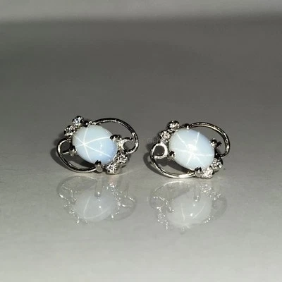 Twist Floral Lindy Star Sapphire And CZ Diamond 925 Sterling Silver Stud Earring - Image 1 of 4