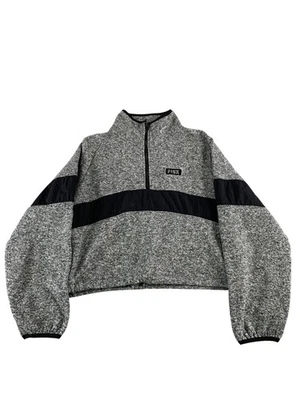 PINK Victoria's Secret Pullover Womens Small Gray Black Half Zip Sweater Jacket - Image 1 of 4