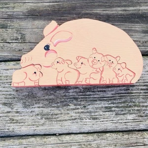 Vintage Wooden Puzzle PIG & PIGLETS E. Wentzel 89’ Pre-K Educational FARM Chunky - Picture 1 of 12