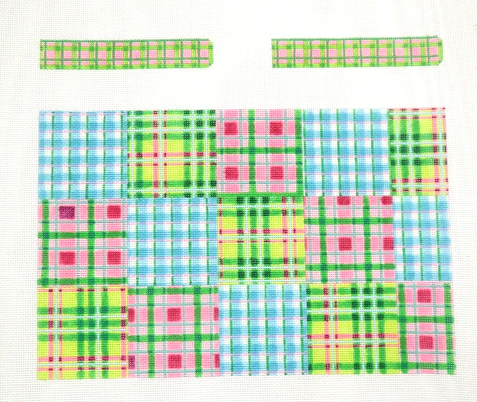 Kate Dickerson Plaid Clutch Bag with Side Panels Handpainted Needlepoint Canvas - Image 1 of 1