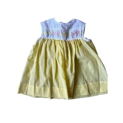 Vintage Nannette baby girls sleeveless yellow floral dress 0-6 mos - Image 1 of 4