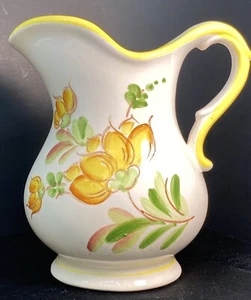 Vintage Hand Painted Yellow Flowers Ceramic Creamer Pitcher 6" Tall Japan - Picture 1 of 11