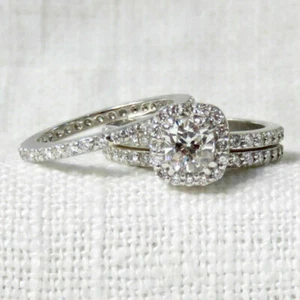 1.50Ct Round Cut Lab Created Diamond Engagement Trio Ring 14K White Gold Plated - Picture 1 of 4