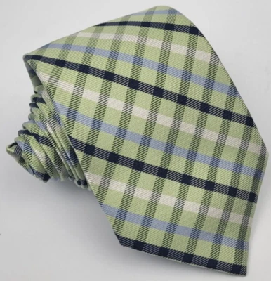 NUEVO CON ETIQUETAS IZOD Corbata de Seda Verde Azul Gris Blanco Cuadros Geométrica Hombres Corbata 57 x 3.5/8 Foto 1 de 4