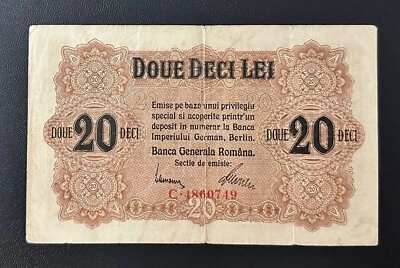 Romania 20 Lei 1917 VF + RARE & 44 - Image 1 of 2
