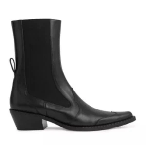 BY FAR Womens Black Heel Pull-Tab Otis Toe Block Heel Leather Chelsea 37 - Picture 1 of 10