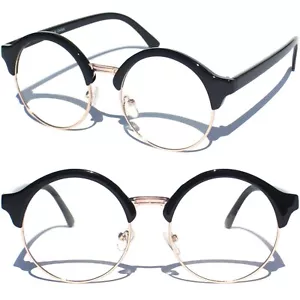 ROUND Clear Lens Eye Glasses Half Frame Brow Line Classic Retro Vintage Design - Picture 1 of 3
